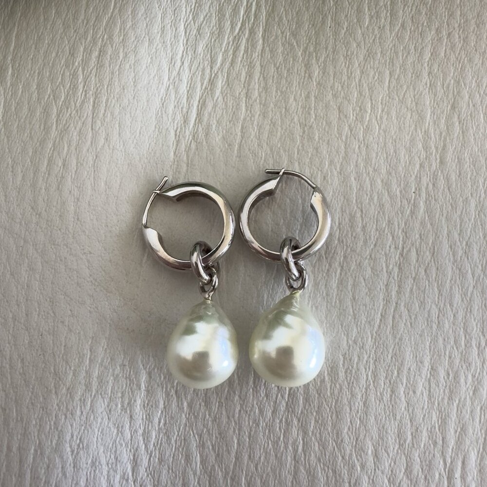 NEW GUCCI HOOP EARRINGS WITH PEARL DROPS 925 Sterling Silver - Picture 5 of 9